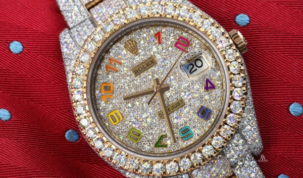 Rolex Datejust 41 126303 Rainbow Arabic Numerals Ss and 18k Yellow Gold Fully Iced Out Custom Watch (12336246)