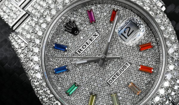 Rolex Datejust II 41mm Stainless Steel Fully Iced Out Watch with Rainbow Index Pave Diamond Dial (12336288)
