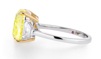 Fancy Yellow Diamond Ring, 6.30 Ct. (6.95 Ct. TW), Cushion shape, GIA Certified, 5222597026