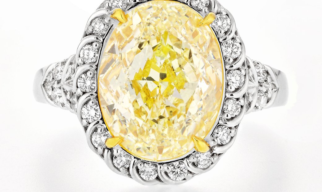 Fancy Light Yellow Diamond Ring, 5.19 Ct. (5.60 Ct. TW), Oval shape, GIA Certified, 2193177113