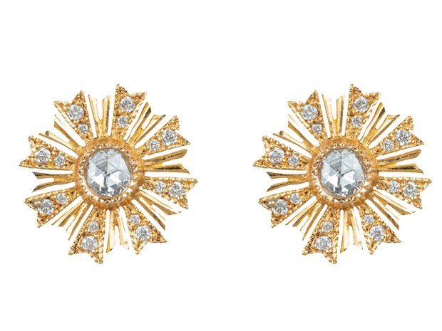 Designed &quot;Sun Beams&quot; Gold &amp; Diamond Earrings (12380184)