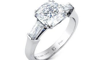 2.00 CT Cushion Cut Diamond Engagement Ring with Baguette Cut Accent Stones in Platinum