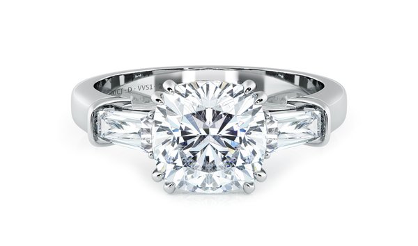 2.00 CT Cushion Cut Diamond Engagement Ring with Baguette Cut Accent Stones in Platinum (12492949)