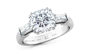 2.00 CT Cushion Cut Diamond Engagement Ring with Baguette Cut Accent Stones in Platinum