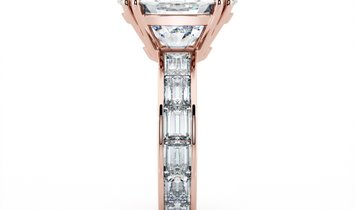 8.88 CT Round Brilliant Cut Diamond Engagement Ring & Baguette Cut Diamonds Channel Set in Rose Gold