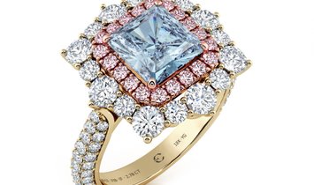 1.36 CT Radiant Cut Blue Diamond Engagement Ring With Double Halo in 18K Yellow Gold 