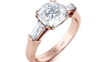 2.00 CT Cushion Cut Diamond Engagement Ring with Baguette Cut Accent Stones in 18K Rose Gold
