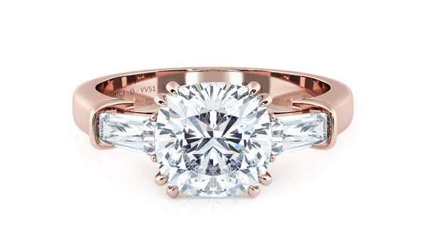 2.00 CT Cushion Cut Diamond Engagement Ring with Baguette Cut Accent Stones in 18K Rose Gold (12498371)