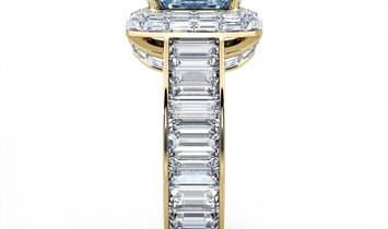 5.50 CT Fancy Intense Blue Cushion Cut Diamond Engagement Ring in 18K Yellow Gold