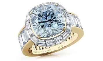 5.50 CT Fancy Intense Blue Cushion Cut Diamond Engagement Ring in 18K Yellow Gold