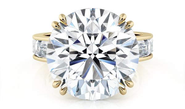 8.88 CT Round Brilliant Cut Diamond Engagement Ring with Baguette Cut Diamonds in 18K Yellow Gold (12498353)