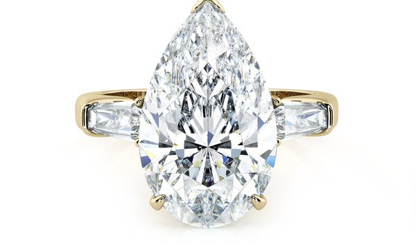 5.00 CT Pear Cut Diamond Engagement Ring with Baguette Cut Diamond Accent Stones in 18K Yellow Gold (12498400)