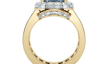 5.50 CT Fancy Intense Blue Cushion Cut Diamond Engagement Ring in 18K Yellow Gold