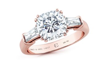 2.00 CT Cushion Cut Diamond Engagement Ring with Baguette Cut Accent Stones in 18K Rose Gold