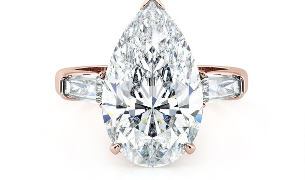 5.00 CT Pear Cut Diamond Engagement Ring with Baguette Cut Diamond Accent Stones in 18K Rose Gold (12498399)