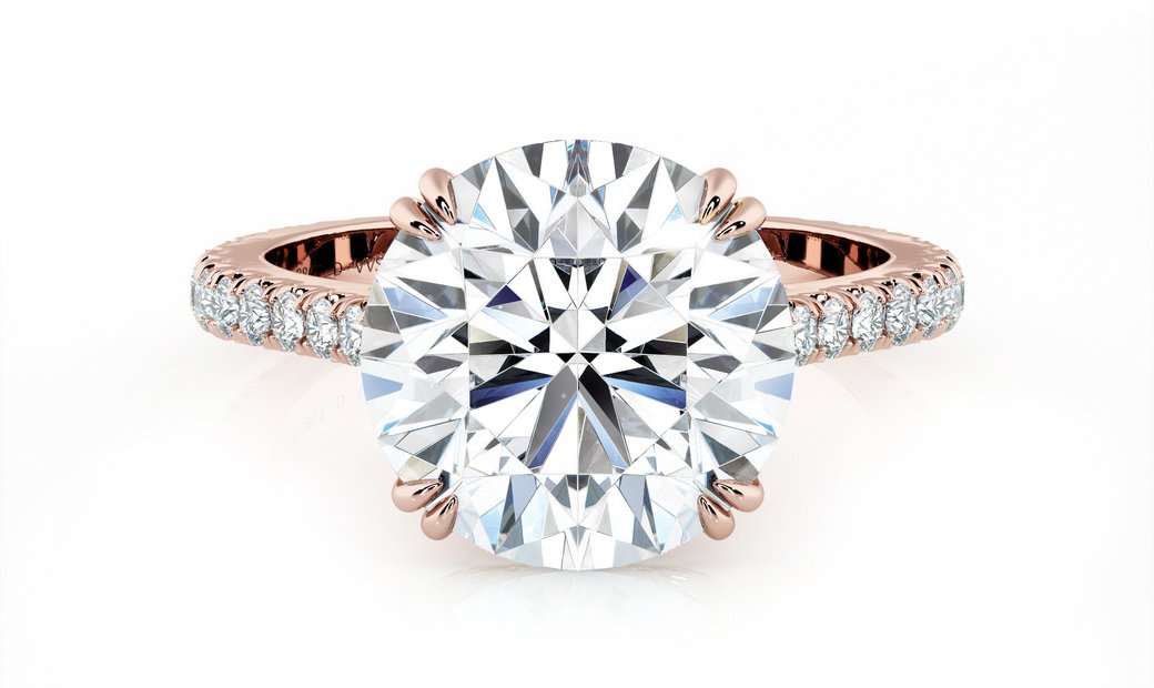 3.88 CT Round Brilliant Cut Diamond with Diamond Set Band in Rose Gold