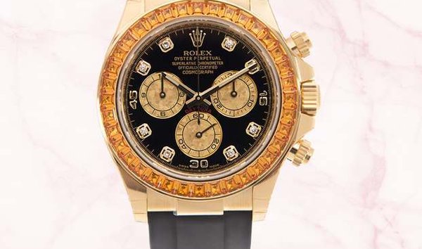 Rolex Daytona Orange Sapphire Bezel Black Dial Yellow Gold Oysterflex 116588SACO (12680339)