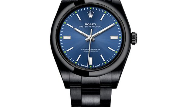 Rolex Oyster Perpetual Blue Dial Black PVD/DLC Coated Stainless Steel Watch 114300 (12999639)