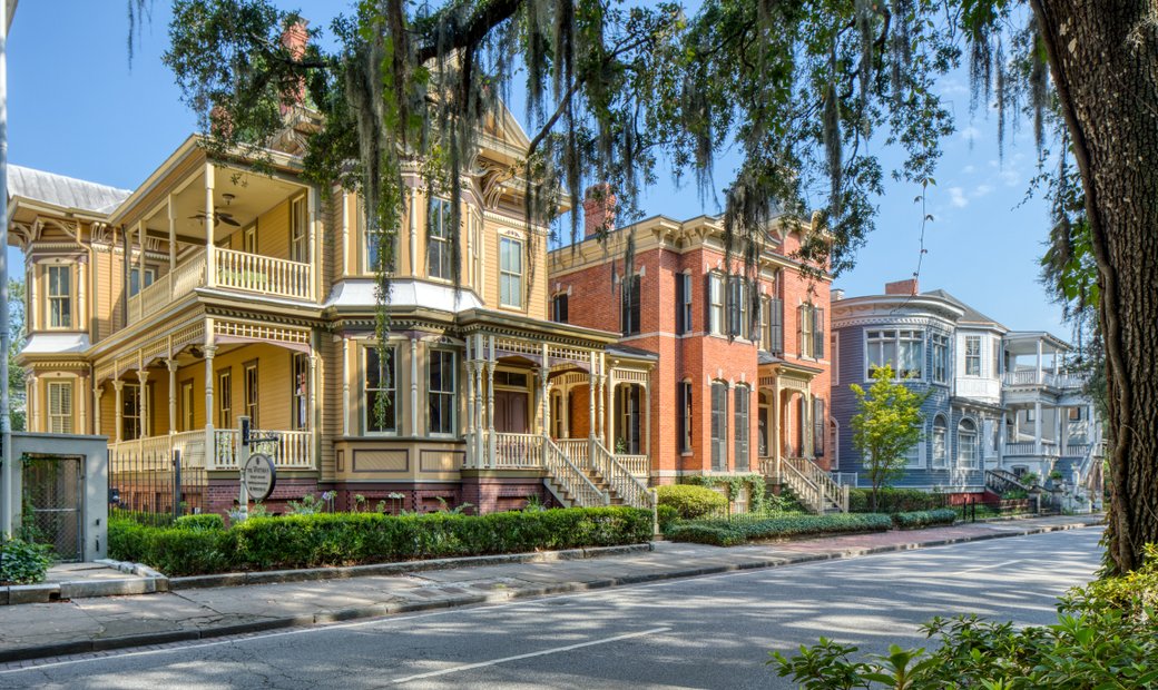 Historic Victorian Mansion Overlooking In Savannah, Georgia, United ...