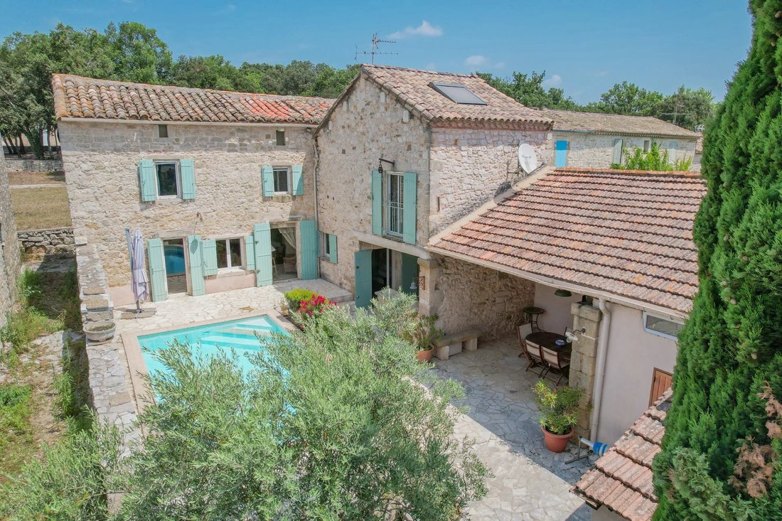 Stone Village House With Courtyard And Pool In Uzès, Occitanie, France