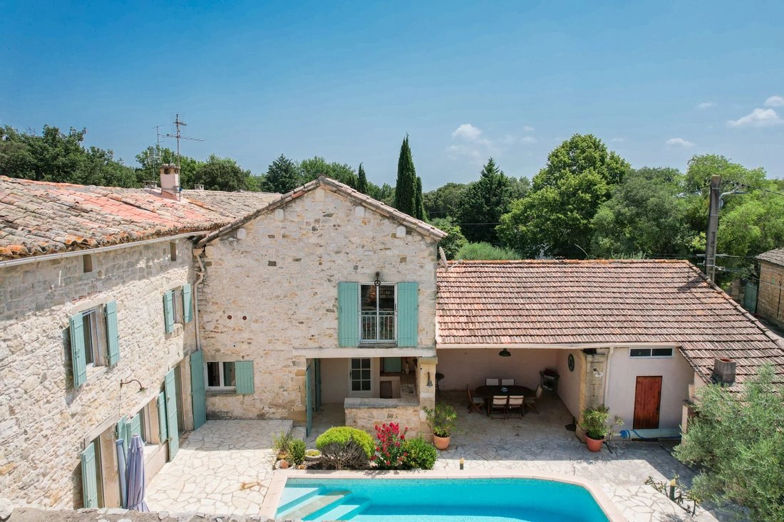 Stone Village House With Courtyard And Pool In Uzès, Occitanie, France
