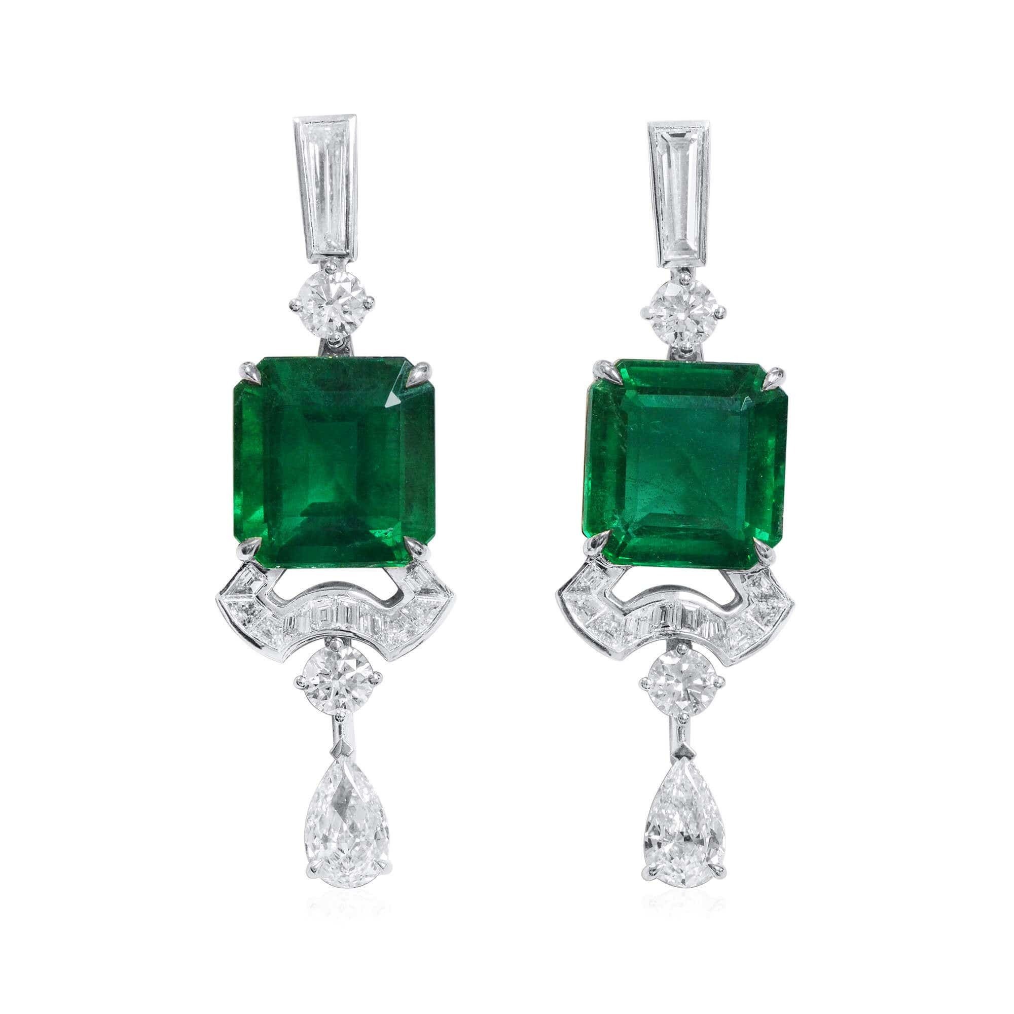 Vivid Green Emerald And Diamond Earrings, 15.45 Ct. (19.02 In United ...