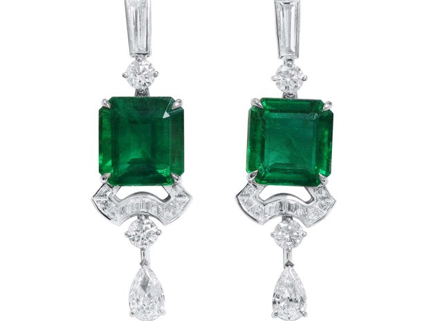Vivid Green Emerald And Diamond Earrings, 15.45 Ct. (19.0... (12586578)