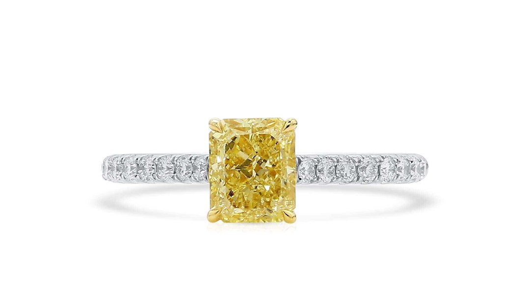 Fancy Yellow Diamond Ring, 1.13 Ct. (1.36 Ct. TW), Radiant shape, GIA Certified, 6422237585