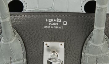 Hermes Birkin 25 Gris Meyer Togo and Gris Ciment Matte Alligator Touch –  Madison Avenue Couture