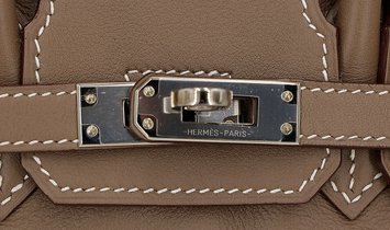 HERMÈS Birkin 25 Swift Leather Handbag - Etoupe with Palladium Hardware