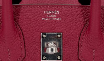 HERMÈS Birkin 25 Retourne Handbag in Rubis Togo Leather with Palladium Hardware