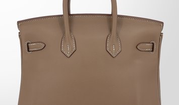 HERMÈS Birkin 25 Swift Leather Handbag - Etoupe with Palladium Hardware