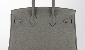 HERMÈS Birkin 25 Togo Leather Handbag - Gris Meyer with Gold Hardware