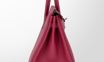 HERMÈS Birkin 25 Retourne Handbag in Rubis Togo Leather with Palladium Hardware