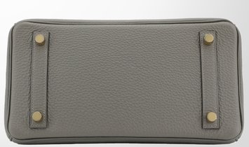 HERMÈS Birkin 25 Togo Leather Handbag - Gris Meyer with Gold Hardware
