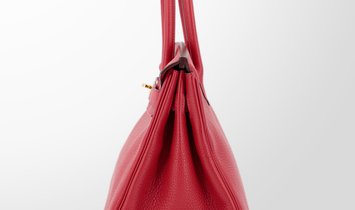 HERMÈS Birkin 30 Clemence Leather Handbag - Rouge Casaque with Gold Hardware