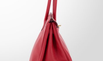 HERMÈS Birkin 30 Clemence Leather Handbag - Rouge Casaque with Gold Hardware