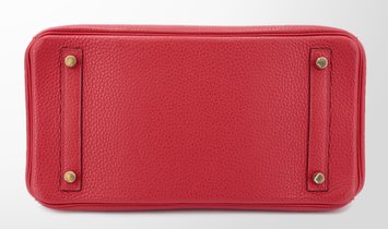 HERMÈS Birkin 30 Clemence Leather Handbag - Rouge Casaque with Gold Hardware