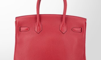 HERMÈS Birkin 30 Clemence Leather Handbag - Rouge Casaque with Gold Hardware