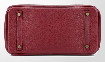 HERMÈS Birkin 30 Clemence Leather Handbag - Rouge H with Gold Hardware