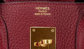 HERMÈS Birkin 30 Clemence Leather Handbag - Rouge H with Gold Hardware