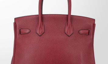 HERMÈS Birkin 30 Clemence Leather Handbag - Rouge H with Gold Hardware