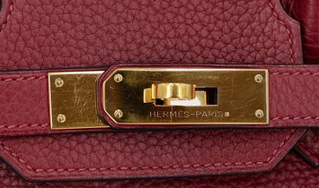 HERMÈS Birkin 30 Clemence Leather Handbag - Rouge H with Gold Hardware