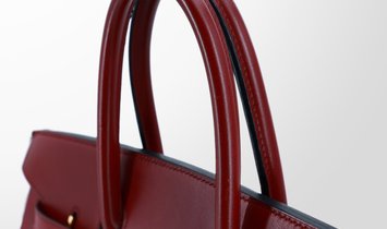 HERMÈS Birkin 35 Box Calfskin and Canvas Handbag - Rouge H with Gold Hardware