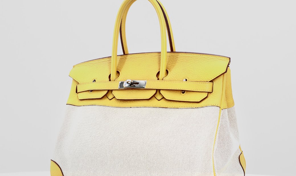 HERMÈS Birkin 35 Clemence Leather and Canvas Handbag - Soleil with Palladium Hardware
