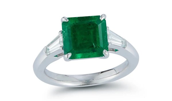 Three Stone Collection – 2.84 Carat Colombian Emerald Ring w Tapered Baguette Diamonds in Platinum (13452647)