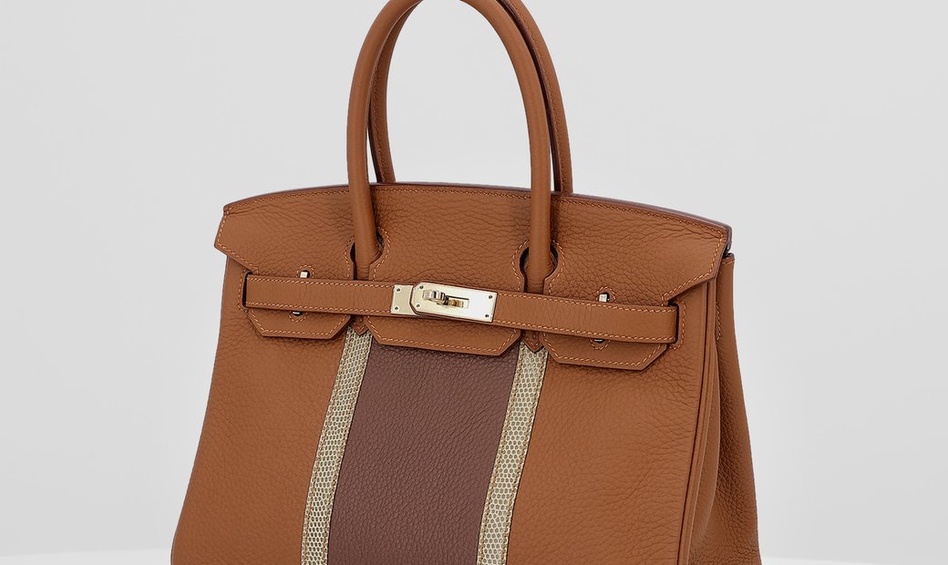Hermès Limited Edition Birkin Club 30 in Clemence & Lizard Leather in Gold & Marron d'Inde 