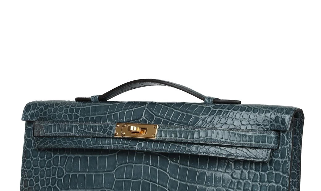 Hermès Kelly Cut Colvert Shiny Porosus Crocodile Gold Hardware