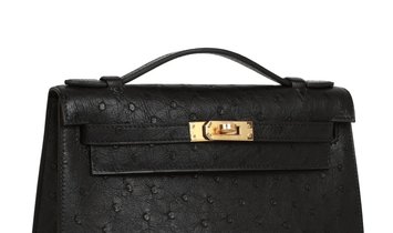 Hermès Kelly Pochette Black Ostrich Gold Hardware (13729164)