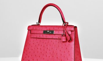 Hermès Kelly Sellier 28 Rose Tyrien Ostrich Palladium Hardware